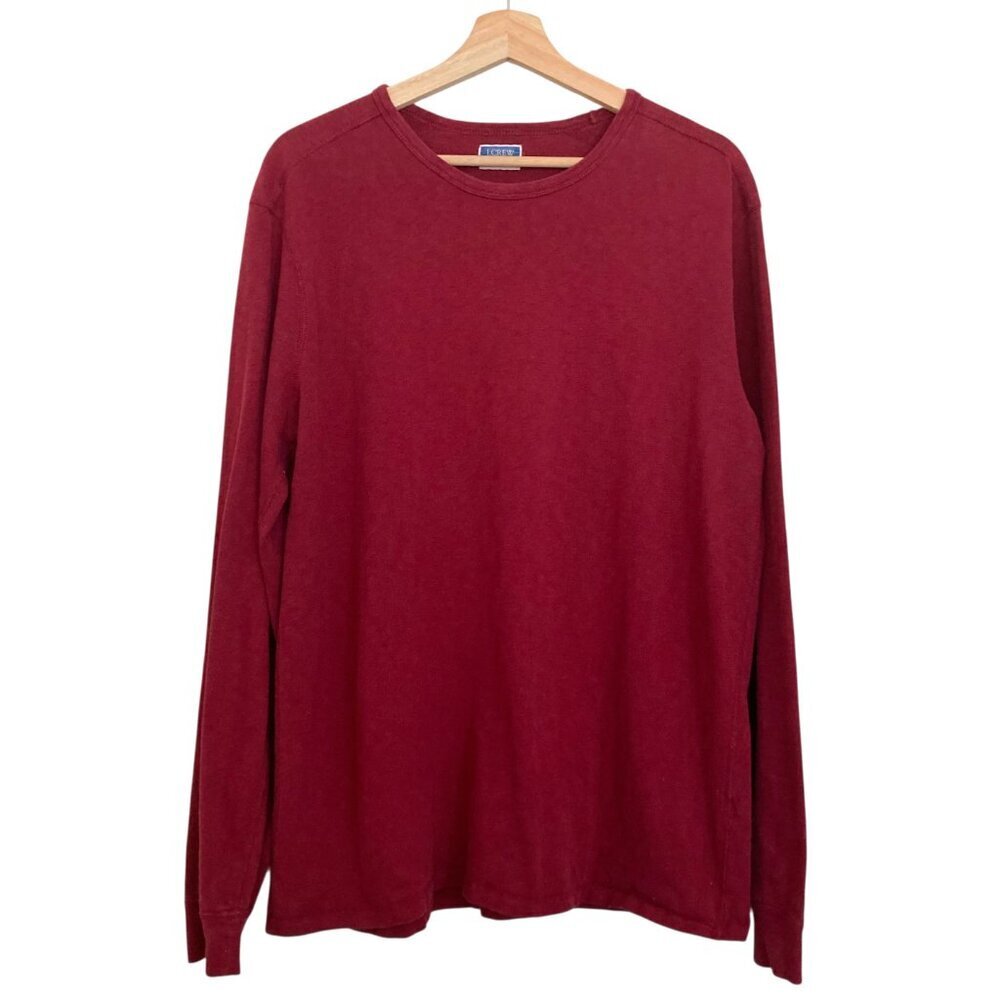 J CREW FACTORY Long Sleeve Crewneck Cotton Tee Shirt Size L Burgundy Red